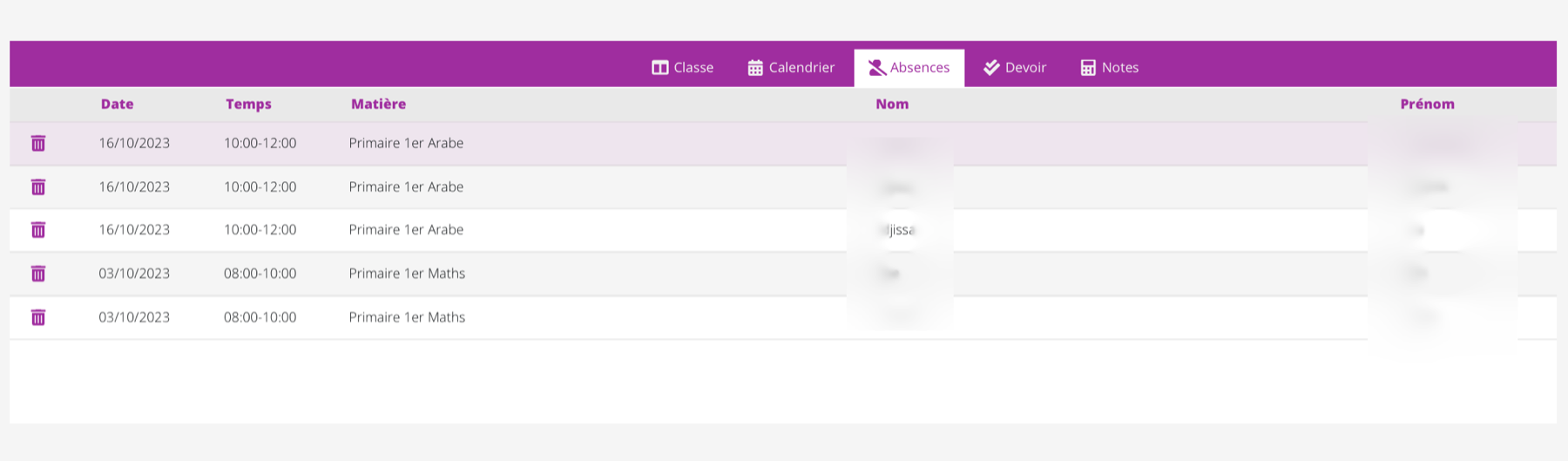 Suivi des absences SQOULA