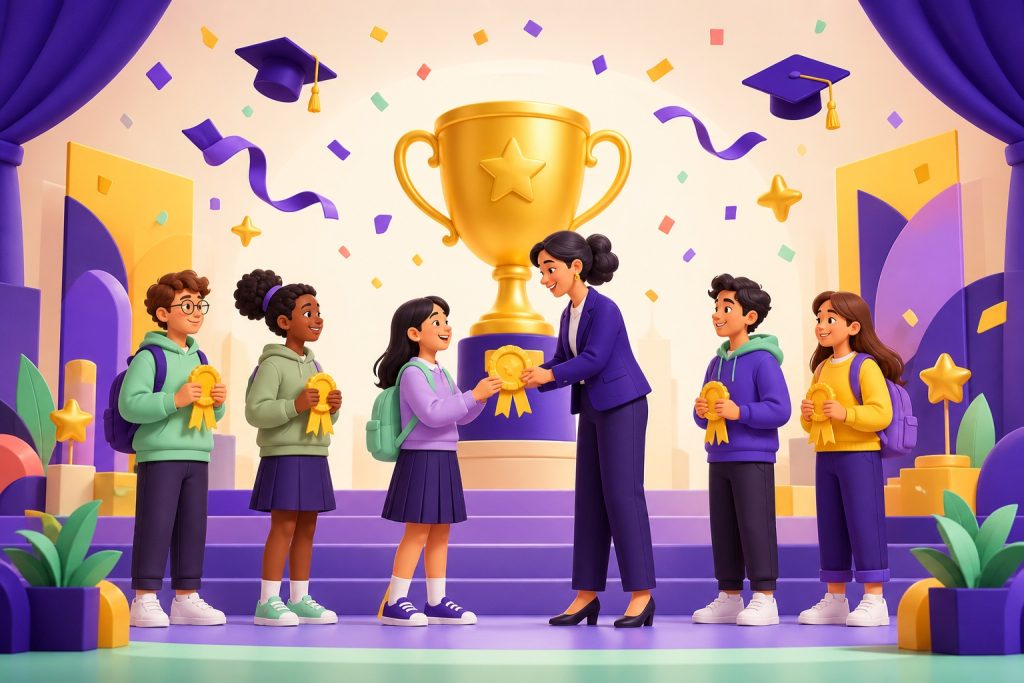 Cérémonie de remise de prix dans un établissement scolaire